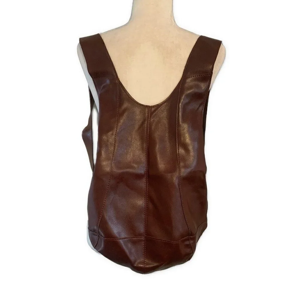 Red Brown Cherry Faux Vegan Leather Backpack Bag